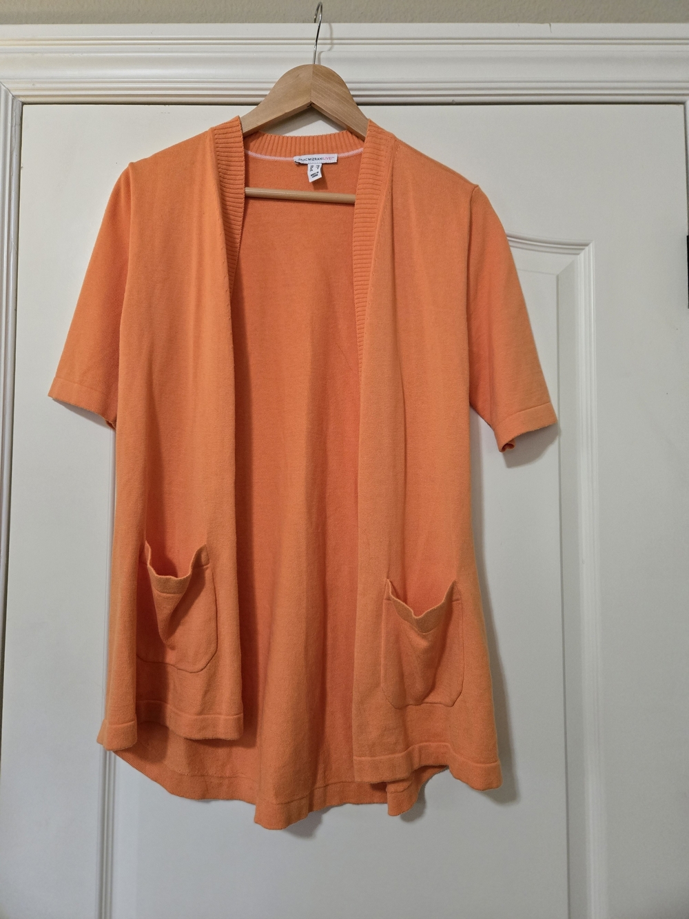 Isaac Mizrahi Orange Open-Front Short-Sleeve Sweater